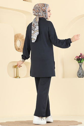 moda selvim طقم رمادي غامق 2743AYD574 - Thumbnail