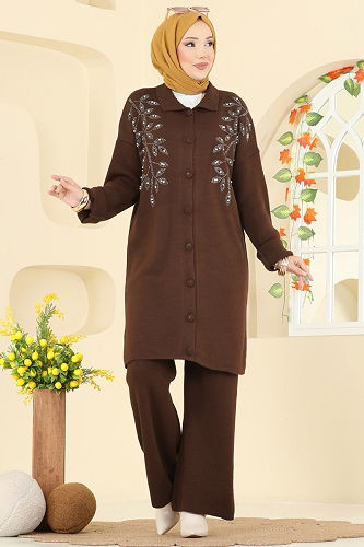 moda selvim طقم بني 2745AYD574 - Thumbnail