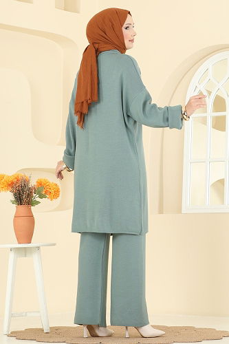 moda selvim طقم أخضر باهت 2745AYD574 - Thumbnail