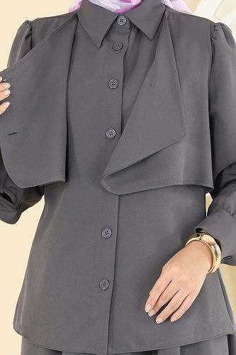 moda selvim طقم رمادي غامق 2745SL432 - Thumbnail