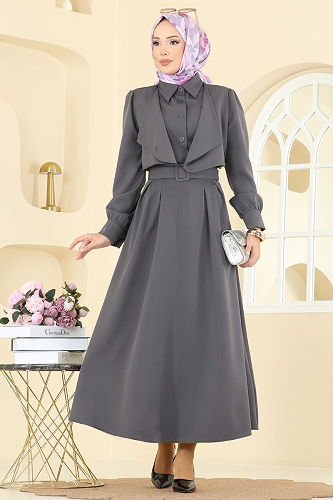 moda selvim طقم رمادي غامق 2745SL432 - Thumbnail