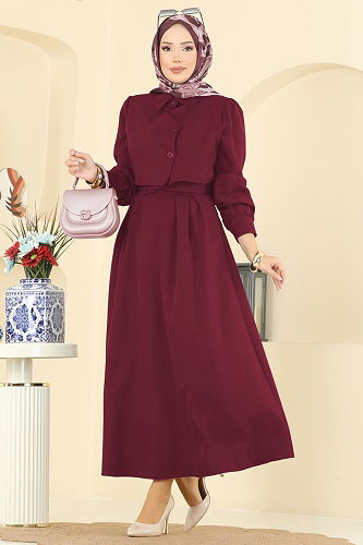 moda selvim طقم خمري 2745SL432 - Thumbnail