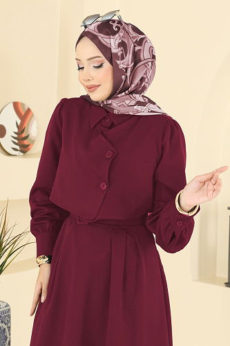 moda selvim طقم خمري 2745SL432 - Thumbnail