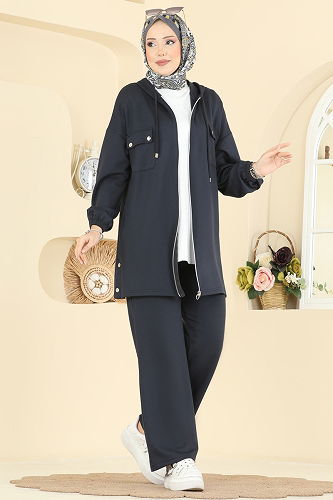 moda selvim طقم رمادي غامق 2748AYD574 - Thumbnail