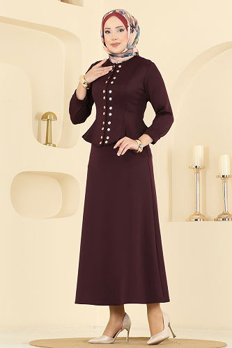 moda selvim طقم خمري 2748SL432 - Thumbnail