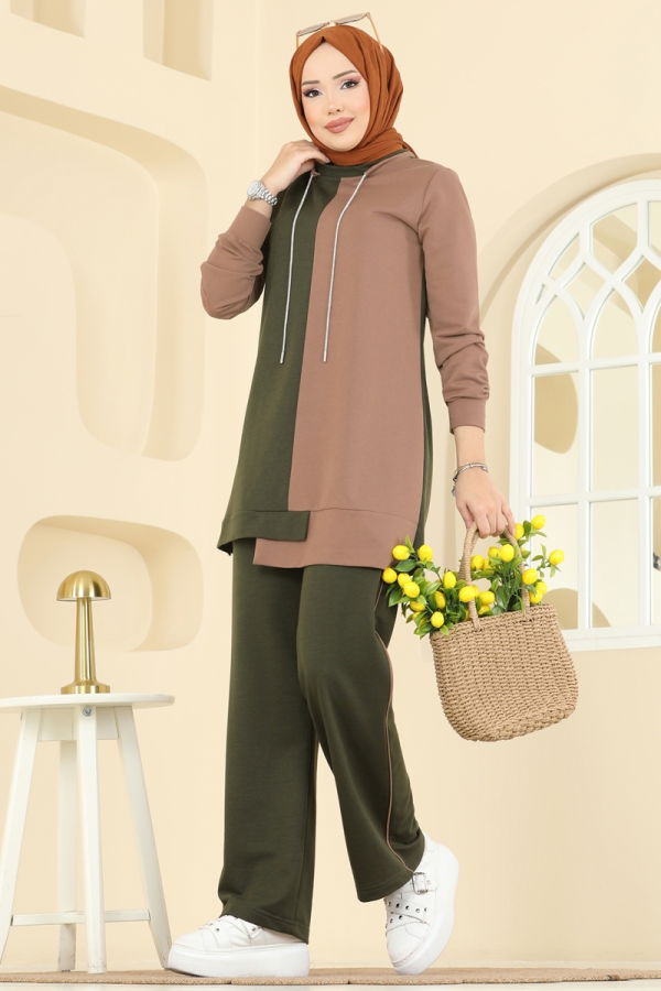 Modaselvim الاطقم طقم أخضر عفني وبيج غامق 2750SL432