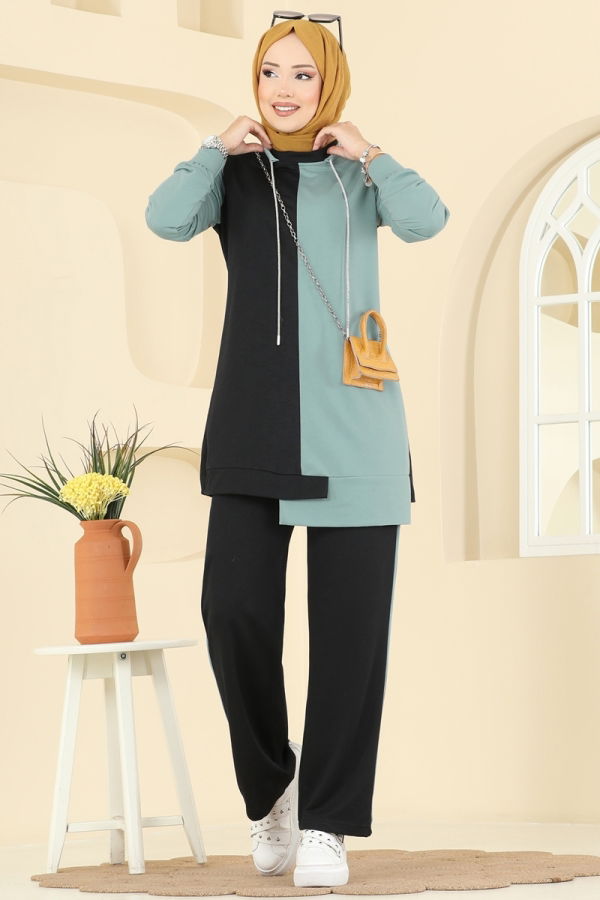 Modaselvim الاطقم طقم أخضر باهت وأسود 2750SL432