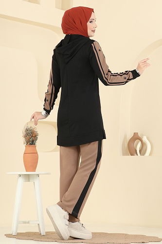 moda selvim طقم أسود وبيج غامق 2751SL432 - Thumbnail