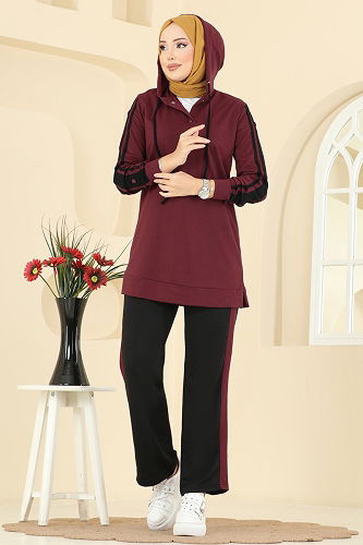 moda selvim طقم خمري و أسود 2751SL432 - Thumbnail