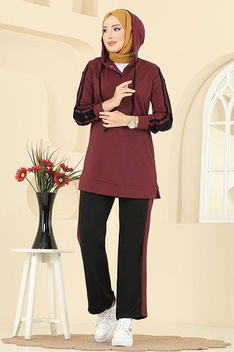 moda selvim طقم خمري و أسود 2751SL432 - Thumbnail