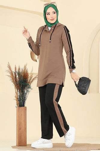 moda selvim طقم بيج غامق واسود 2751SL432 - Thumbnail