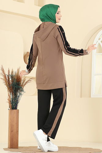 moda selvim طقم بيج غامق واسود 2751SL432 - Thumbnail