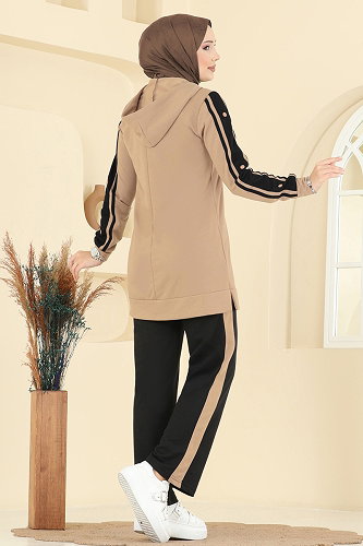 moda selvim طقم بيج فاتح &أسود 2751SL432 - Thumbnail