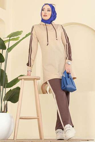 moda selvim طقم بيج ووردي 2751SL432 - Thumbnail