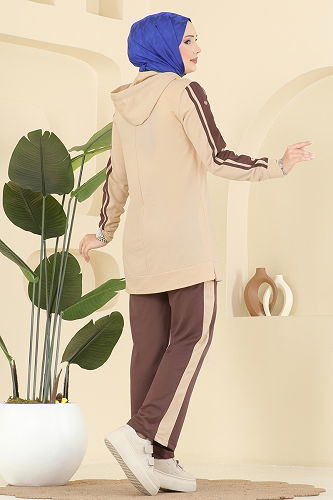 moda selvim طقم بيج ووردي 2751SL432 - Thumbnail