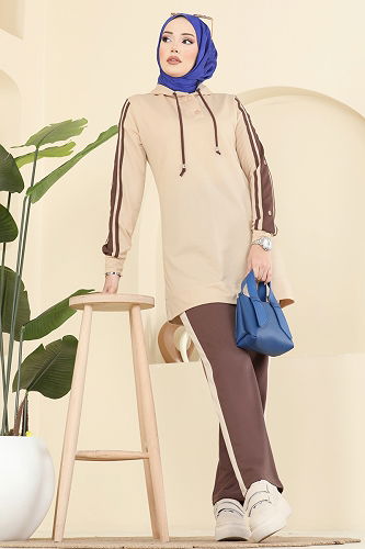 moda selvim طقم بيج ووردي 2751SL432 - Thumbnail