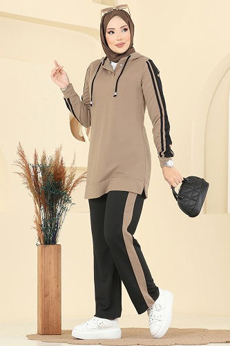 moda selvim طقم بيج وأسود 2751SL432 - Thumbnail