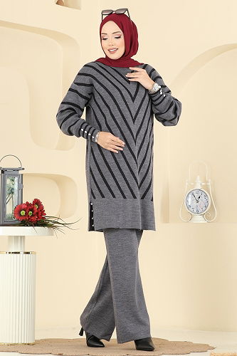 moda selvim طقم رمادي غامق 2755AYD574 - Thumbnail