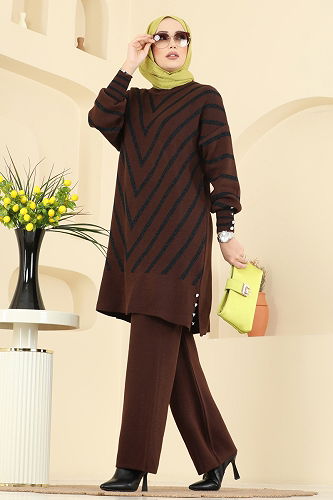 moda selvim طقم بني 2755AYD574 - Thumbnail