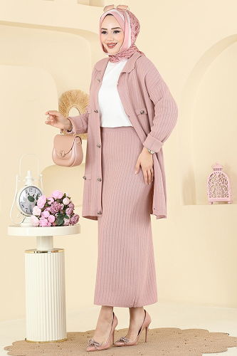 moda selvim طقم بيج وردي 2756AYD574 - Thumbnail