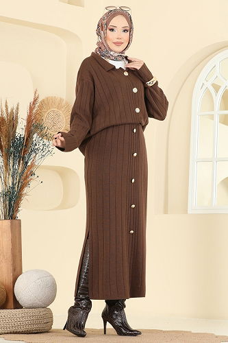 moda selvim طقم بني 2757AYD574 - Thumbnail