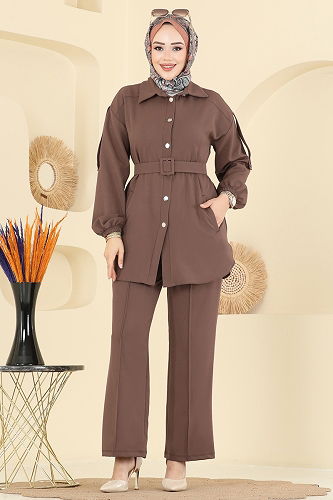 moda selvim طقم بيج غامق 2757SL432 - Thumbnail