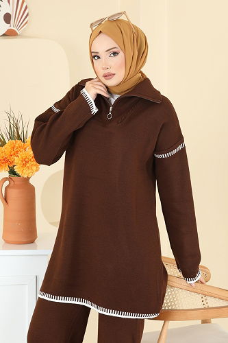 moda selvim طقم بني 2759AYD574 - Thumbnail