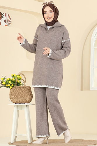 moda selvim طقم بيج غامق 2759AYD574 - Thumbnail