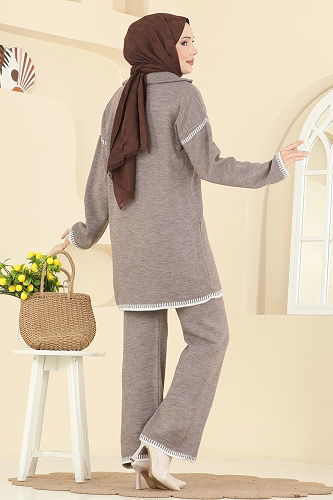 moda selvim طقم بيج غامق 2759AYD574 - Thumbnail