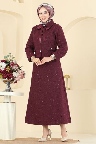 moda selvim طقم خمري 2759SL432 - Thumbnail