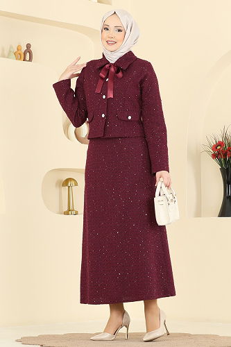 moda selvim طقم خمري 2759SL432 - Thumbnail