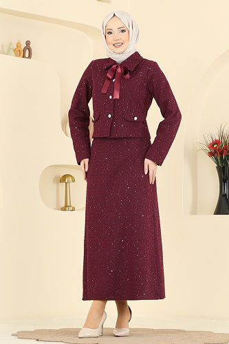 moda selvim طقم خمري 2759SL432 - Thumbnail