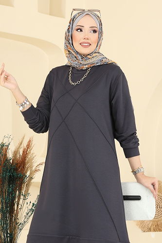 moda selvim طقم رمادي غامق 2762AYD574 - Thumbnail