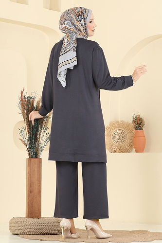 moda selvim طقم رمادي غامق 2762AYD574 - Thumbnail