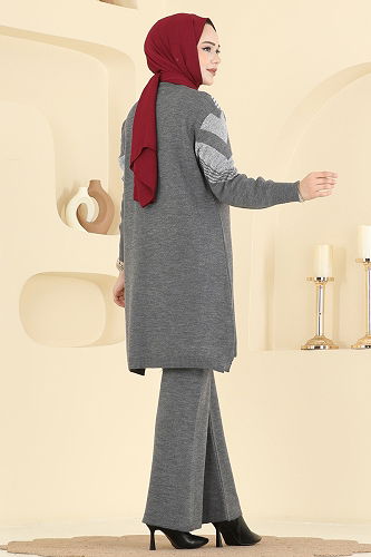 moda selvim طقم رمادي غامق 2767AYD574 - Thumbnail