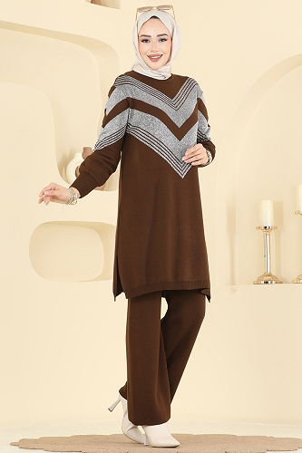 moda selvim طقم بني 2767AYD574 - Thumbnail