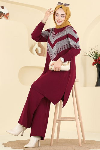 moda selvim طقم خمري 2767AYD574 - Thumbnail