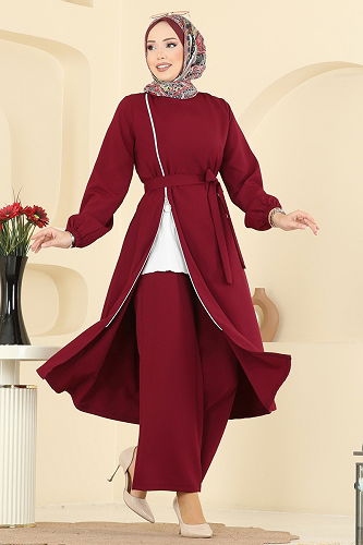 moda selvim طقم خمري 2767SL432 - Thumbnail