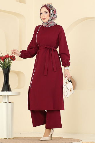 moda selvim طقم خمري 2767SL432 - Thumbnail