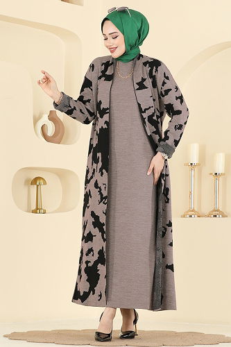 moda selvim طقم بيج غامق 2768AYD574 - Thumbnail