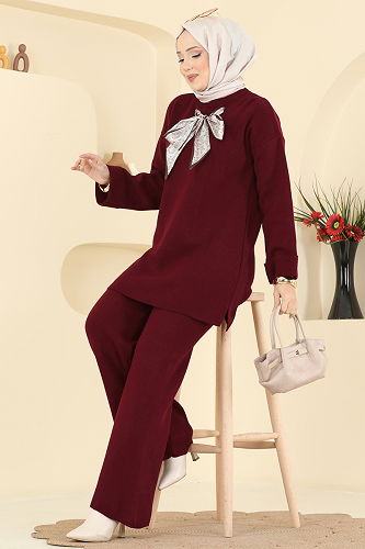 moda selvim طقم خمري 2771AYD574 - Thumbnail