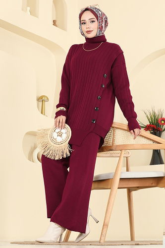 moda selvim طقم خمري 2775AYD574 - Thumbnail