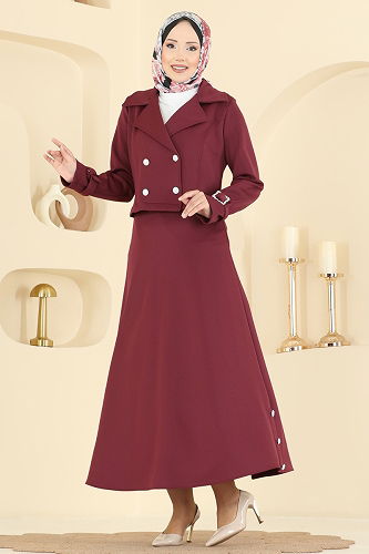 moda selvim طقم خمري 2777SL432 - Thumbnail