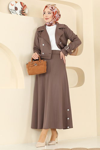 moda selvim طقم بيج غامق 2777SL432 - Thumbnail