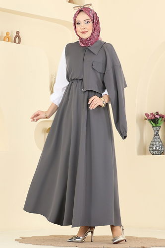 moda selvim طقم رمادي غامق 2778AYD574 - Thumbnail