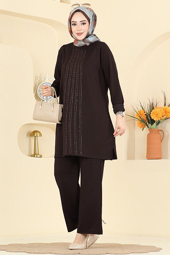 moda selvim طقم بني غامق 2782AYD574 - Thumbnail