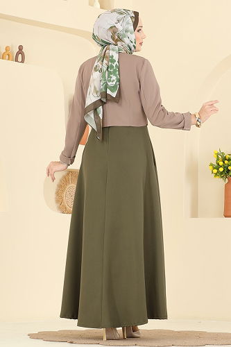 moda selvim طقم بيج غامق واخضر عفني 2782SL432 - Thumbnail