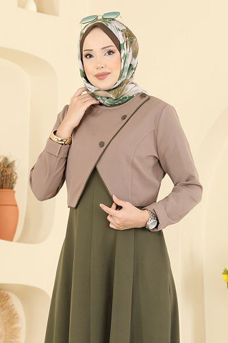 moda selvim طقم بيج غامق واخضر عفني 2782SL432 - Thumbnail