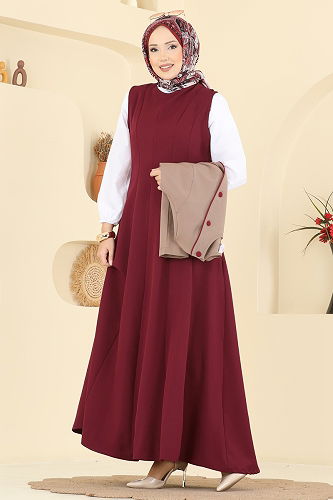 moda selvim طقم بيج غامق&خمري 2782SL432 - Thumbnail