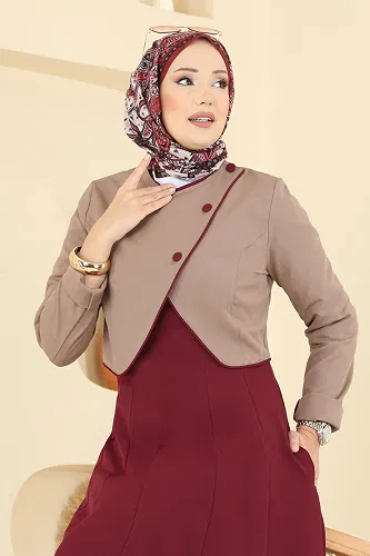 moda selvim طقم بيج غامق&خمري 2782SL432 - Thumbnail